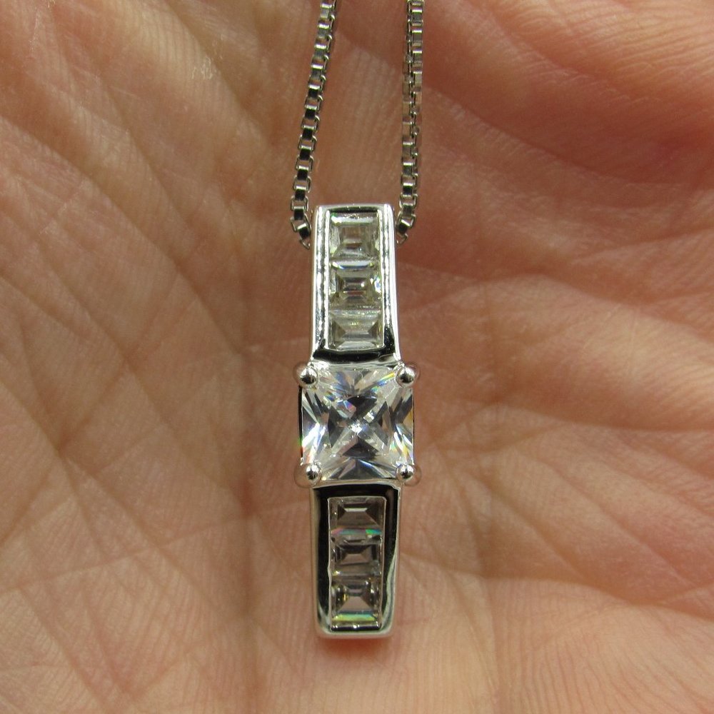 18" Sterling Silver Unique CZ Diamond Necklace